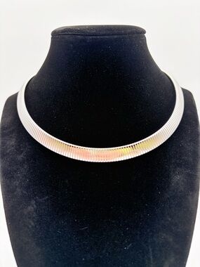 Silver Tone Herringbone Necklace Flat Snake Chain Choker Minimalist